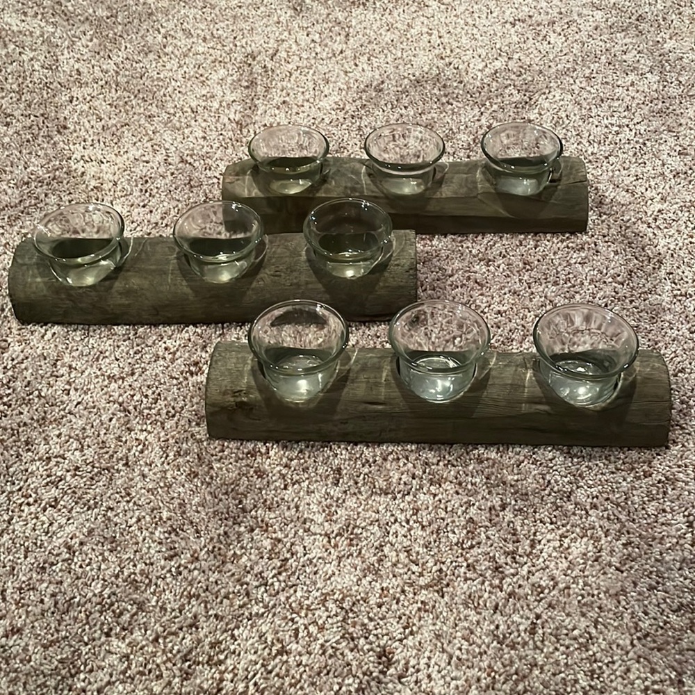 Set of 3 log candle holders